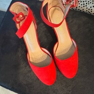 Vibrant Red Suede Heels